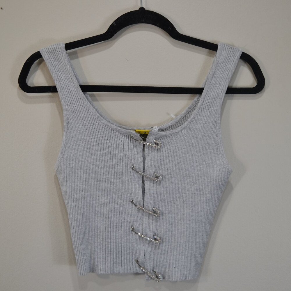 Daisy Womens 1X Sleeveless Tank Top 5 Rhinestone Paper Clip Buttons Babydoll Top